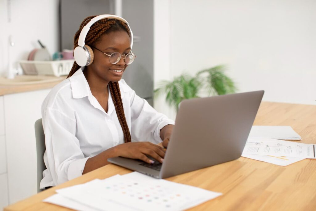 Young woman undergoing online therapy