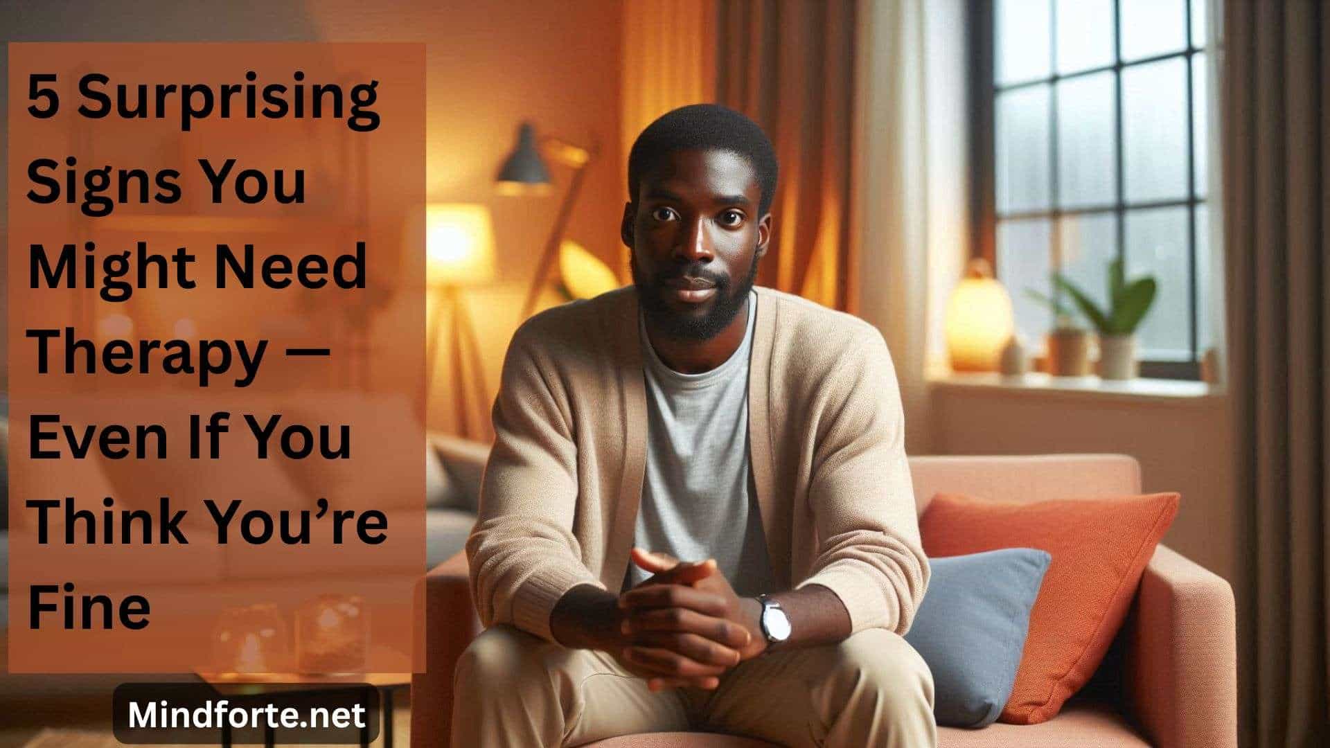 A man sitting down in a Therapist's office